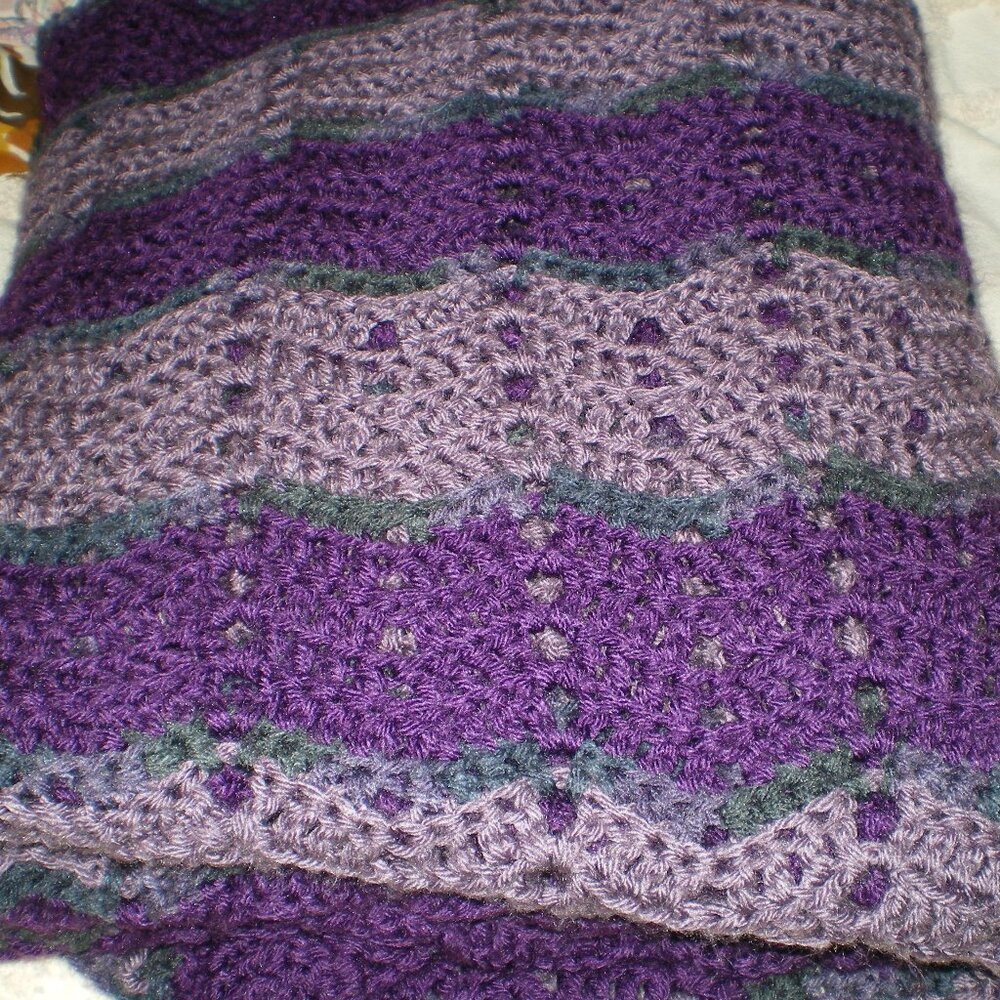 Handmade Crochet Afghan Throw Blanket Granny Core Shabby Chic Purple